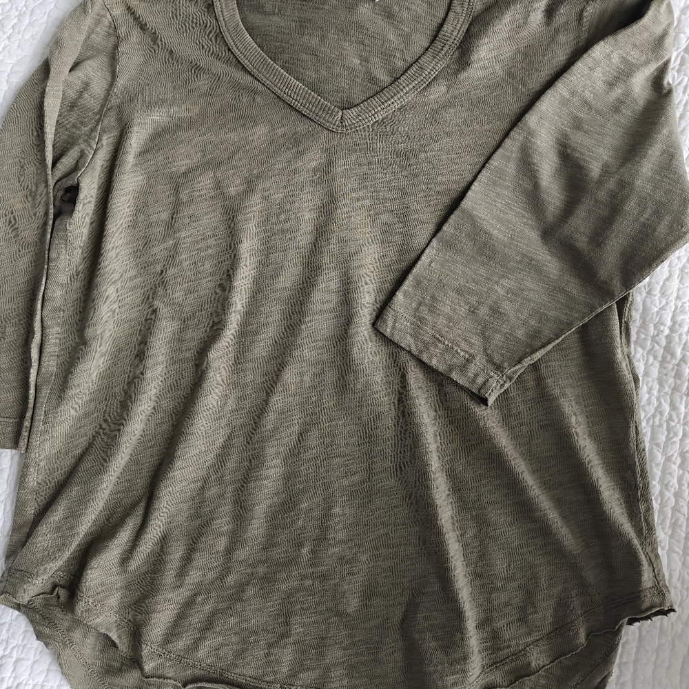 Wilt Khaki V-Neck Long Sleeve Top